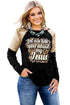 Black Leopard Letter Print Sequin Patchwork Long Sleeve Top